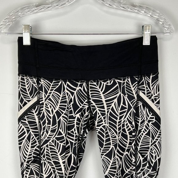 Lululemon Run A Marathon Crop II Legging Pretty Palm Black Angel Wing size 4 - Picture 3 of 12